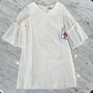 New Gabby Girls  Large Eyelet White Bell Sleeve Dress